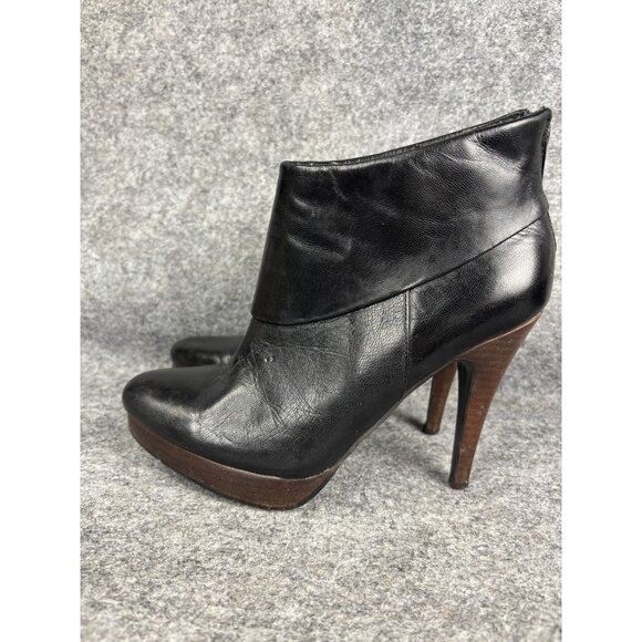 Steve Madden Boots Womens Size 7 Black Trishia Leather Platform Ankle Heel - Picture 1 of 9
